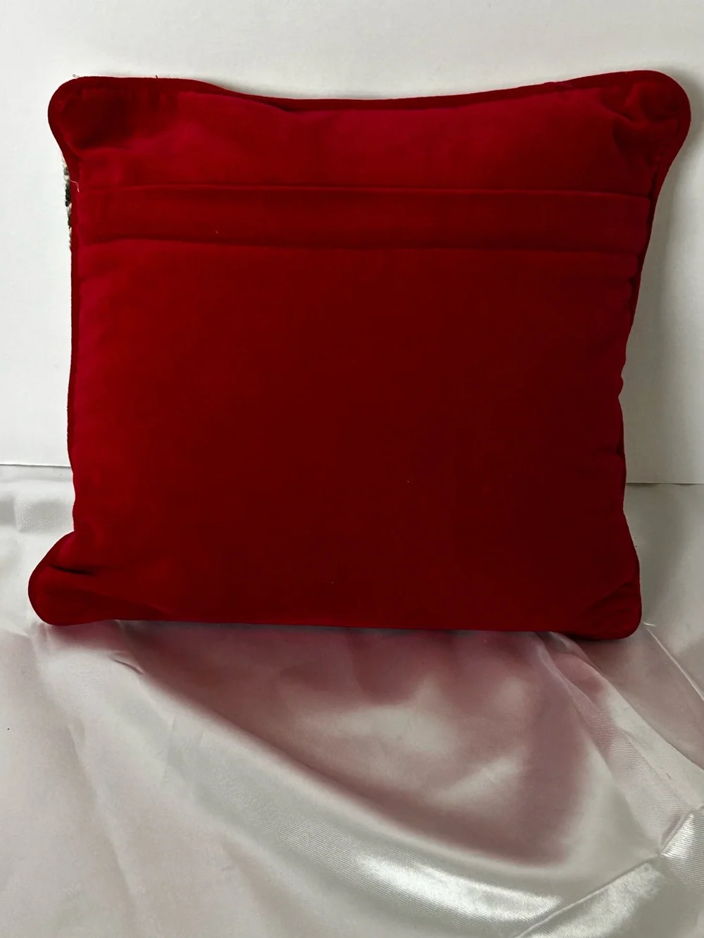 Vintage Needlepoint - Christmas Santa Claus Throw Pillow-Deep Red Velvet-9